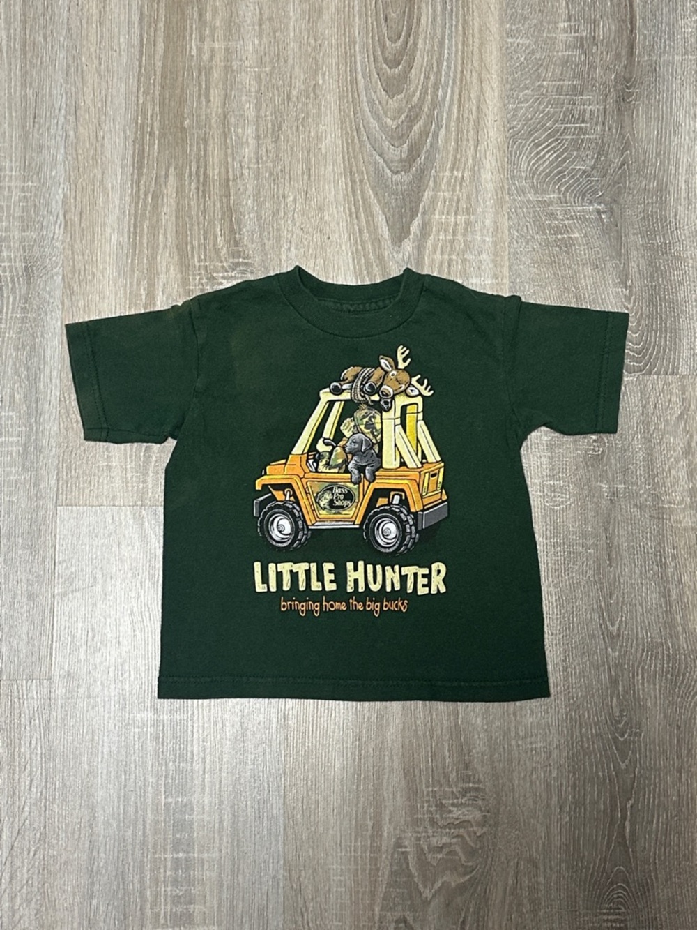 Bass Pro Shops Dark Green 'Little Hunter' Tee with Yellow Jeep Graphic
